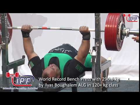 World Record Bench Press with 290.0 kg by Ilyas Boughalem ALG in 120+ kg class