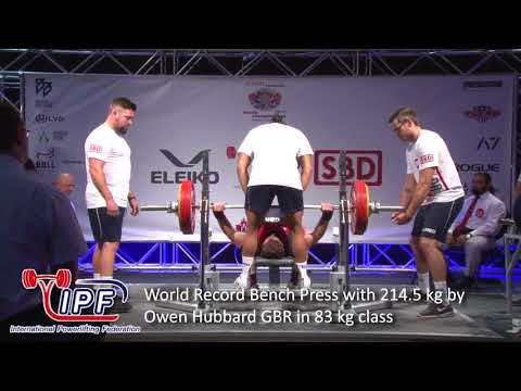 World Record Bench Press with 214.5 kg by Owen Hubbard GBR in 83 kg class