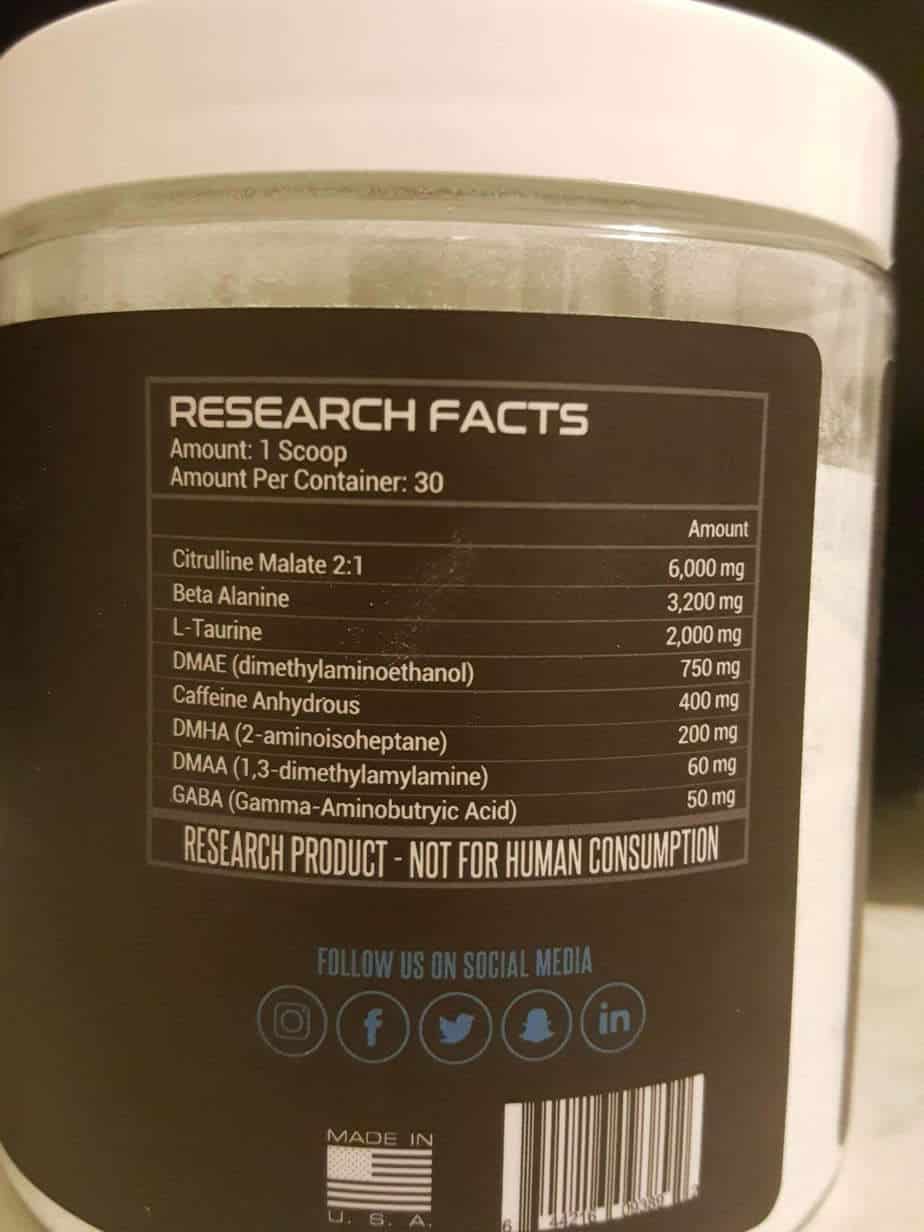 Dark Energy ingredient label