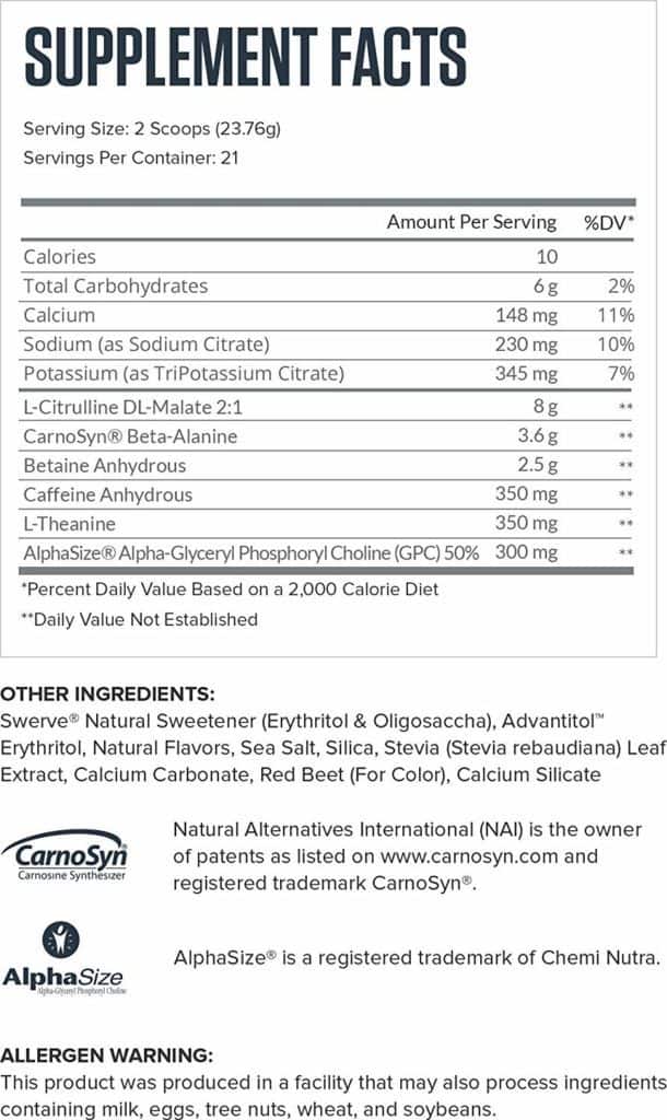 Legion Pulse Ingredient Label