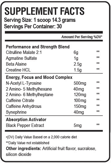 Wild Pre Workout Ingredients Label 