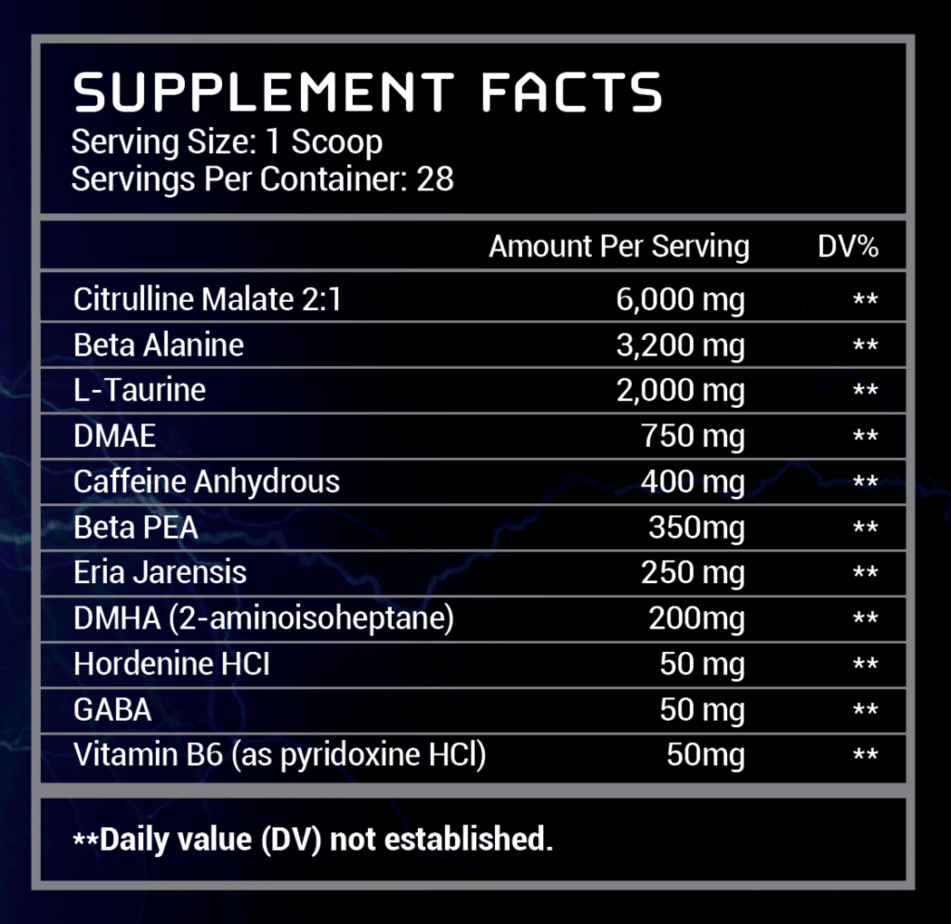 Zeus Pre Workout Ingredients Label