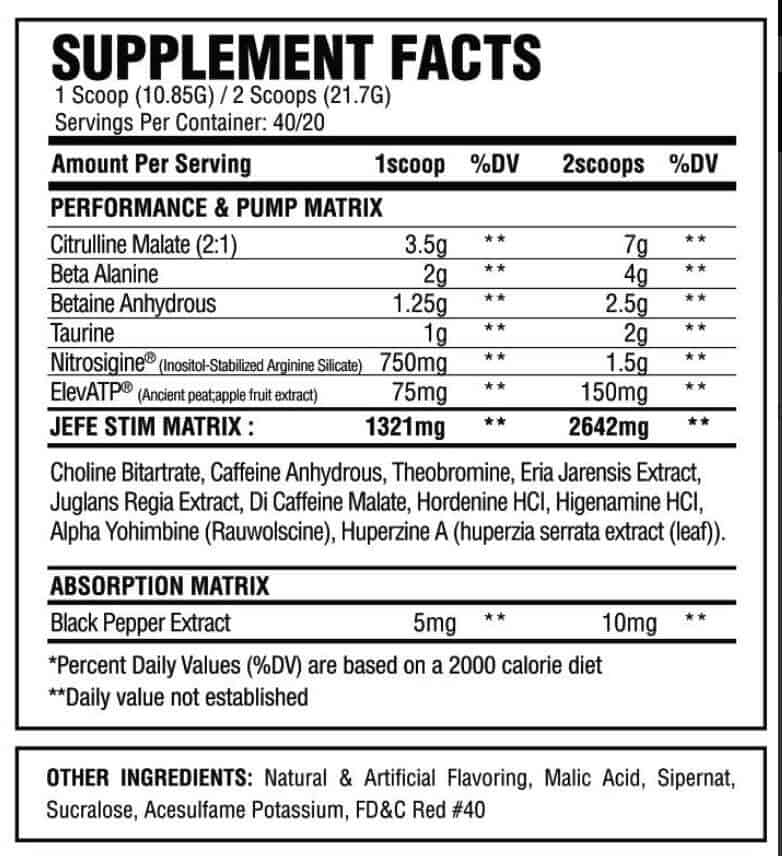 El Jefe Ingredient Label