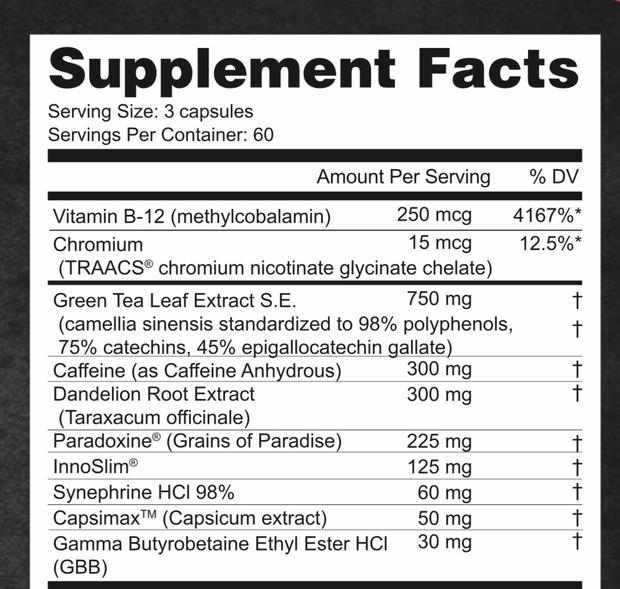 Apollon Nutrition Chaos Fat Burner Ingredients Label