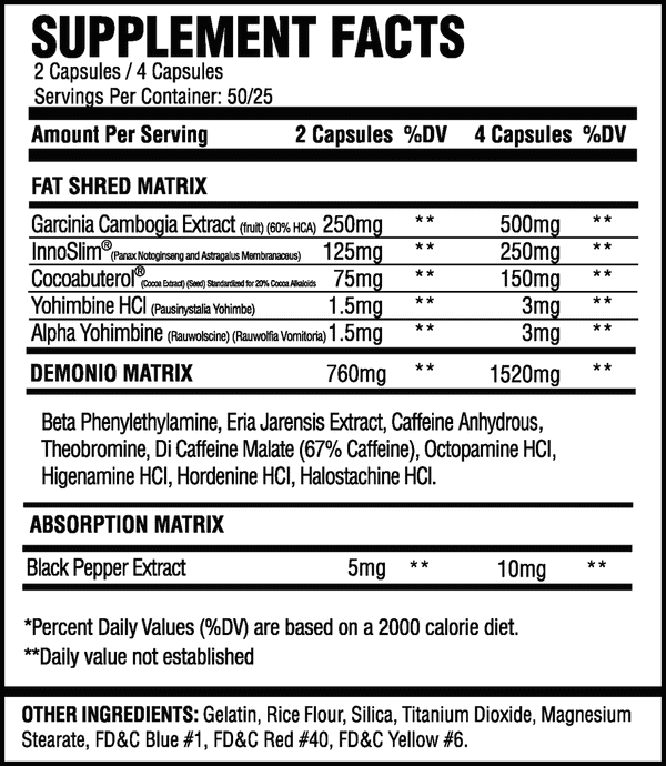 ASC Supplements Demonio Fat Burner Ingredients Label