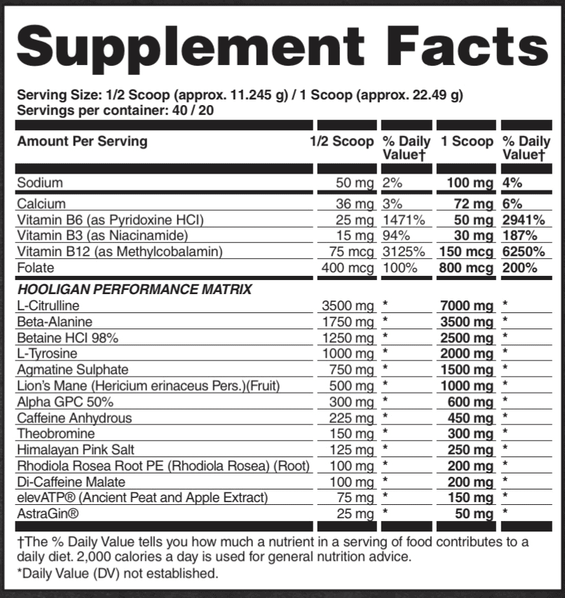 Hooligan Pre Workout Ingredients Label v5