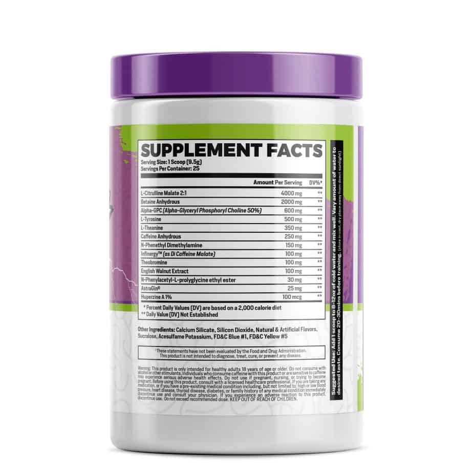 Phase One Nutrition Brain Blitz Pre Workout Nootropic Ingredients Label