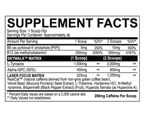 Skywalk Nootropic Ingredients Label