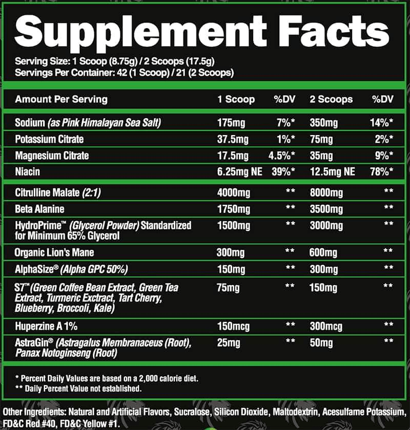 Superhuman Pump Ingredients Label