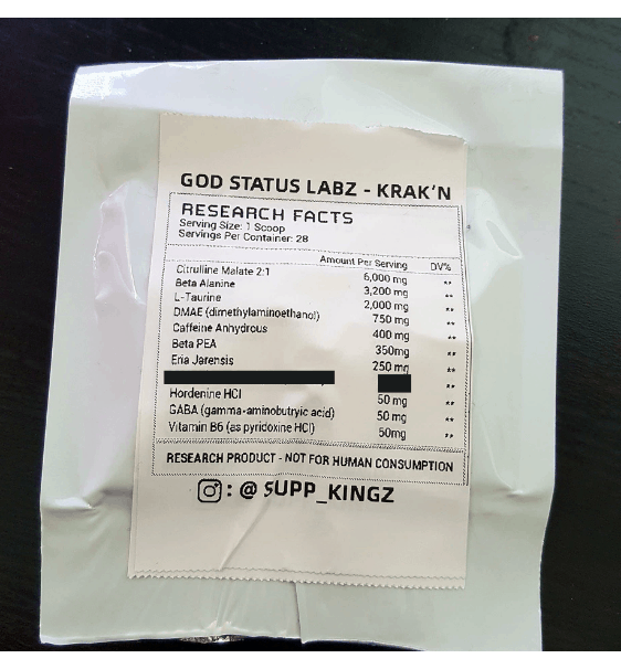 Krak'n Pre Workout Ingredients Label