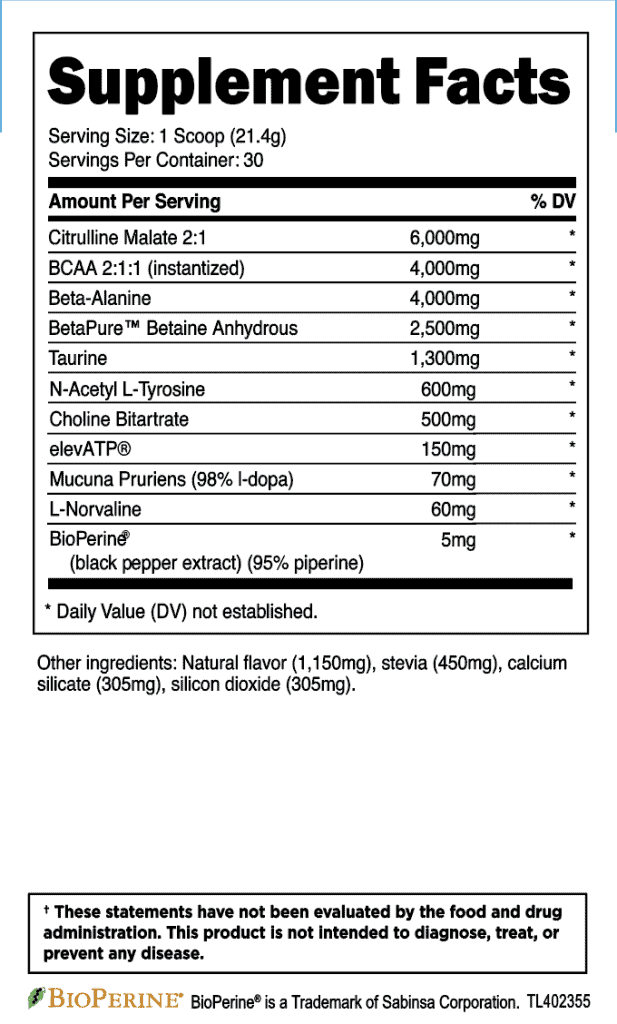 Transparent Labs Stim Free Pre Workout Ingredients Label