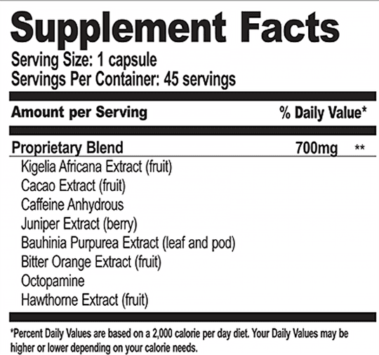 Imperial Nutrition Thermal Spark Ingredients Label