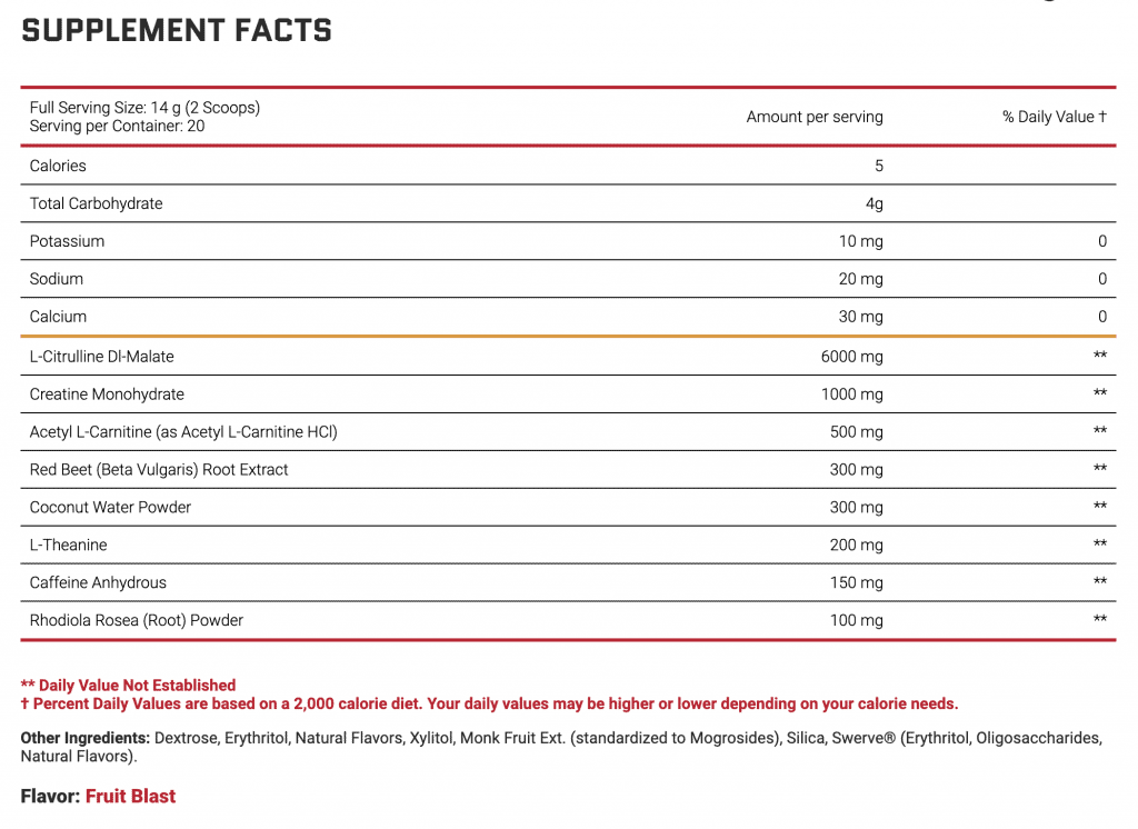 4 Gauge Pre Workout Ingredients Label