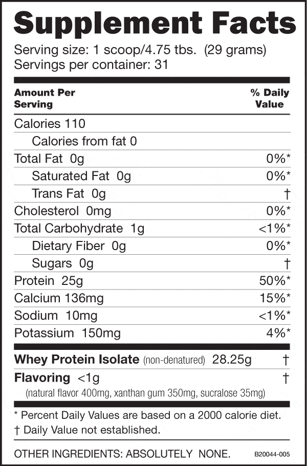 NutraBio Whey Protein Isolate Ingredients Label