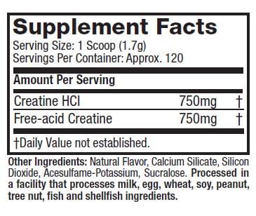 Muscletech Creactor Creatine HCL Ingredients Label