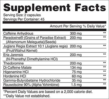 Shogun Fat  Burner Ingredients Label