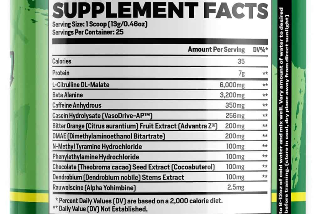 Stimmed Up Pre Workout Ingredients label