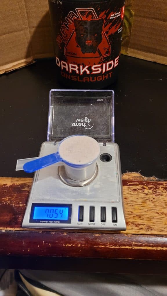 Darkside Onslaught Pre Workout Scoop Size