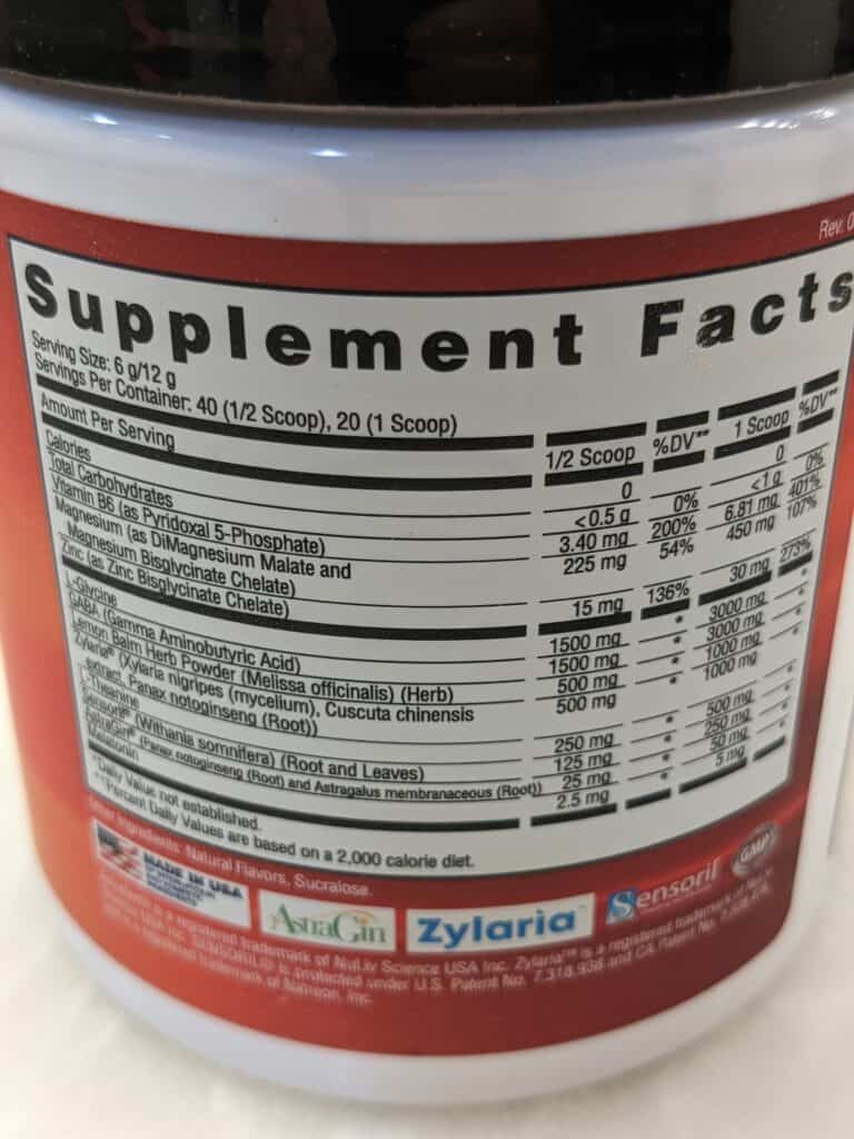 From Dusk Till Dawn Apollon Nutrition Ingredients Label